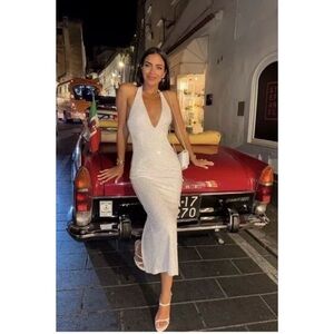 Zara Valentine's Day in Vegas Mirror Ball Winter White Fully Lined Halter Dress